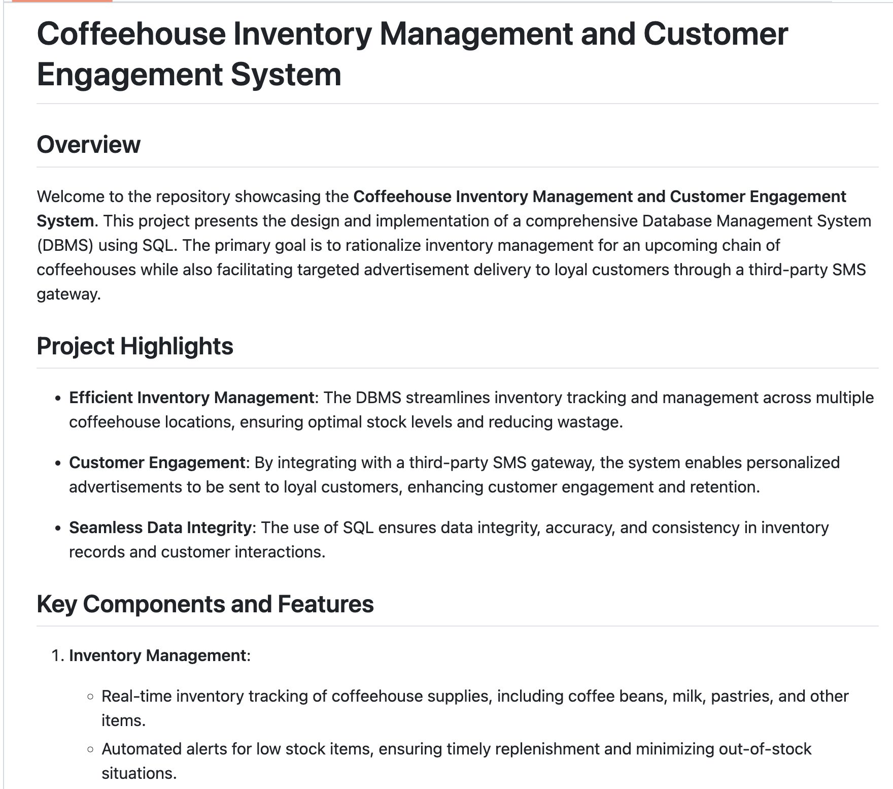 CoffeeHouse Chain Database Management